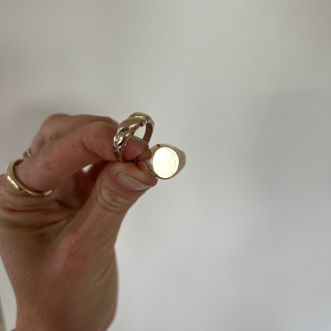 Gold initial best sale signet ring