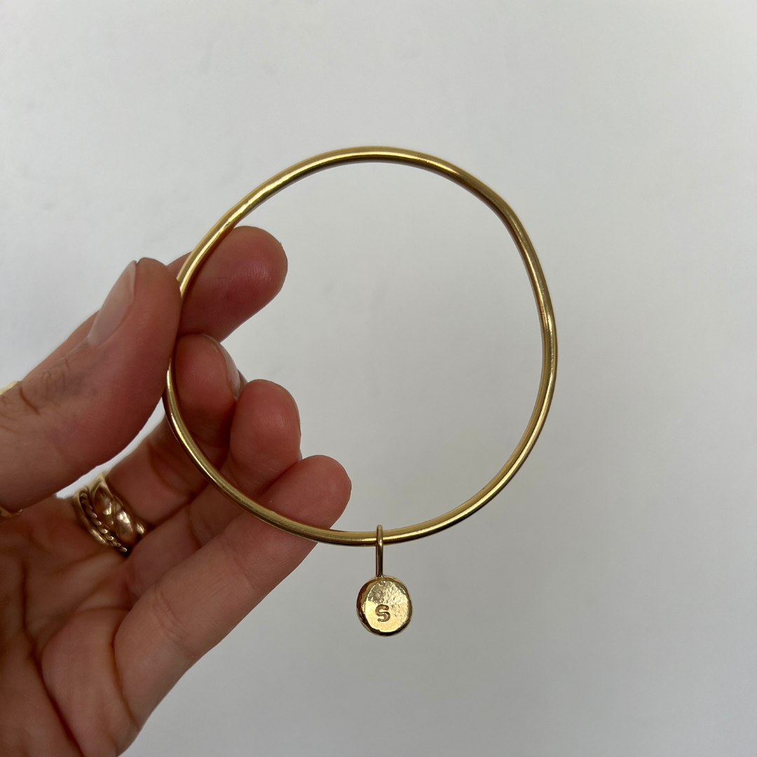 Maya Bangle with Initial Charm - Gold Vermeil