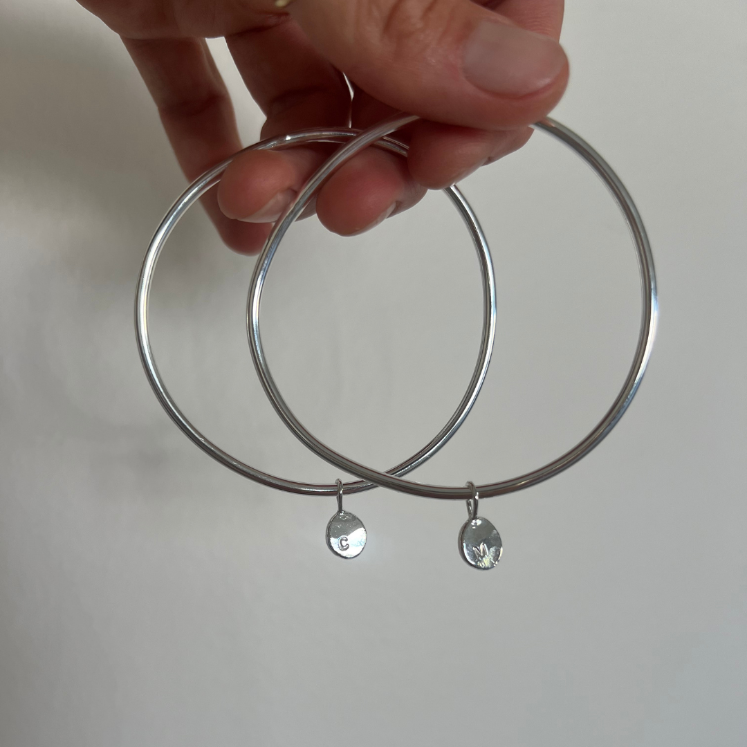 Maya Bangle with Initial Charm- Silver