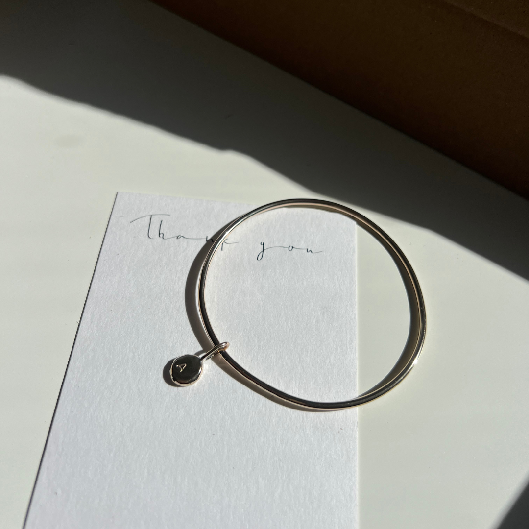 Maya Bangle with Initial Charm - 9ct Gold