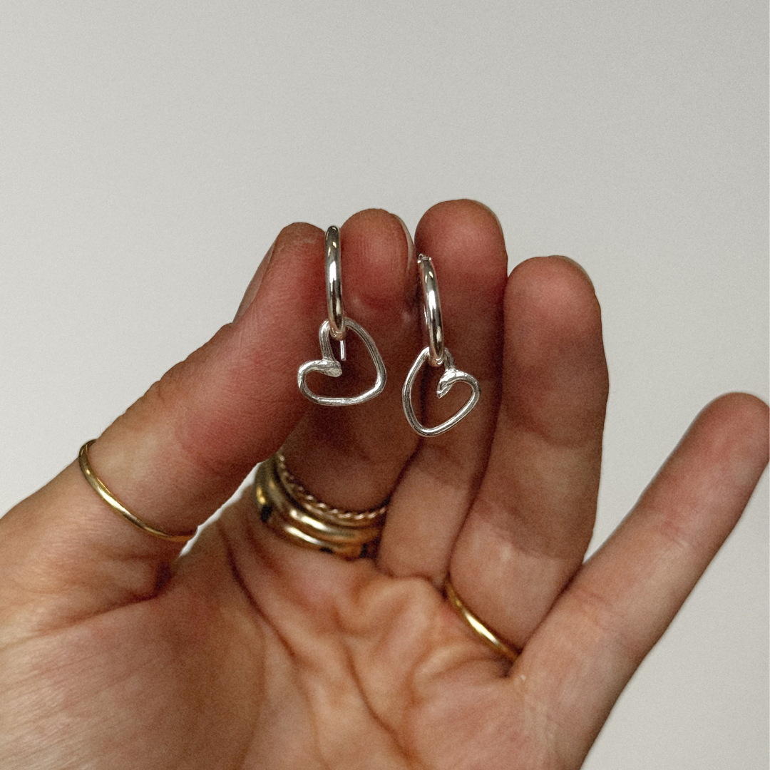Albie Heart Hoops - Sterling Silver