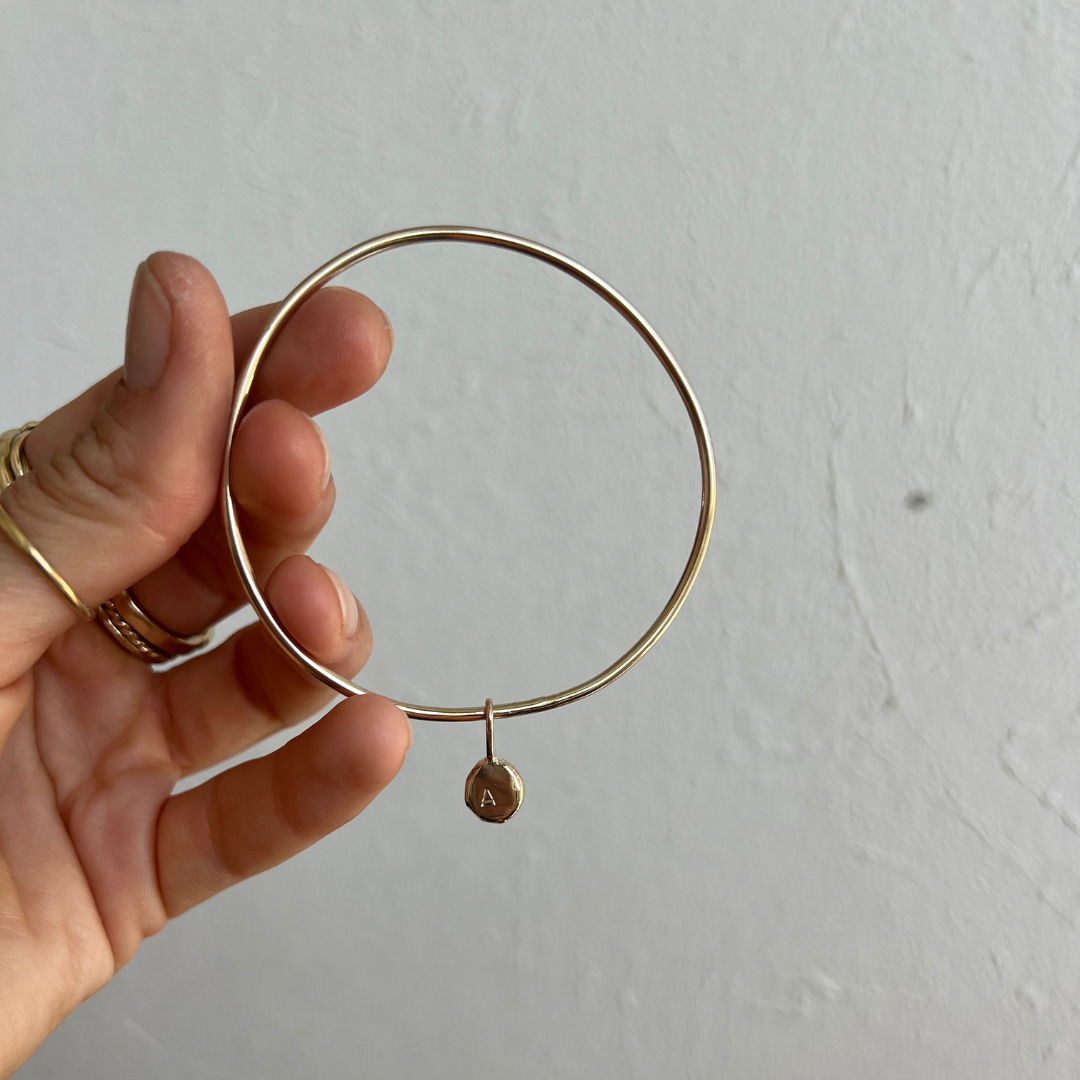 Maya Bangle with Initial Charm - 9ct Gold
