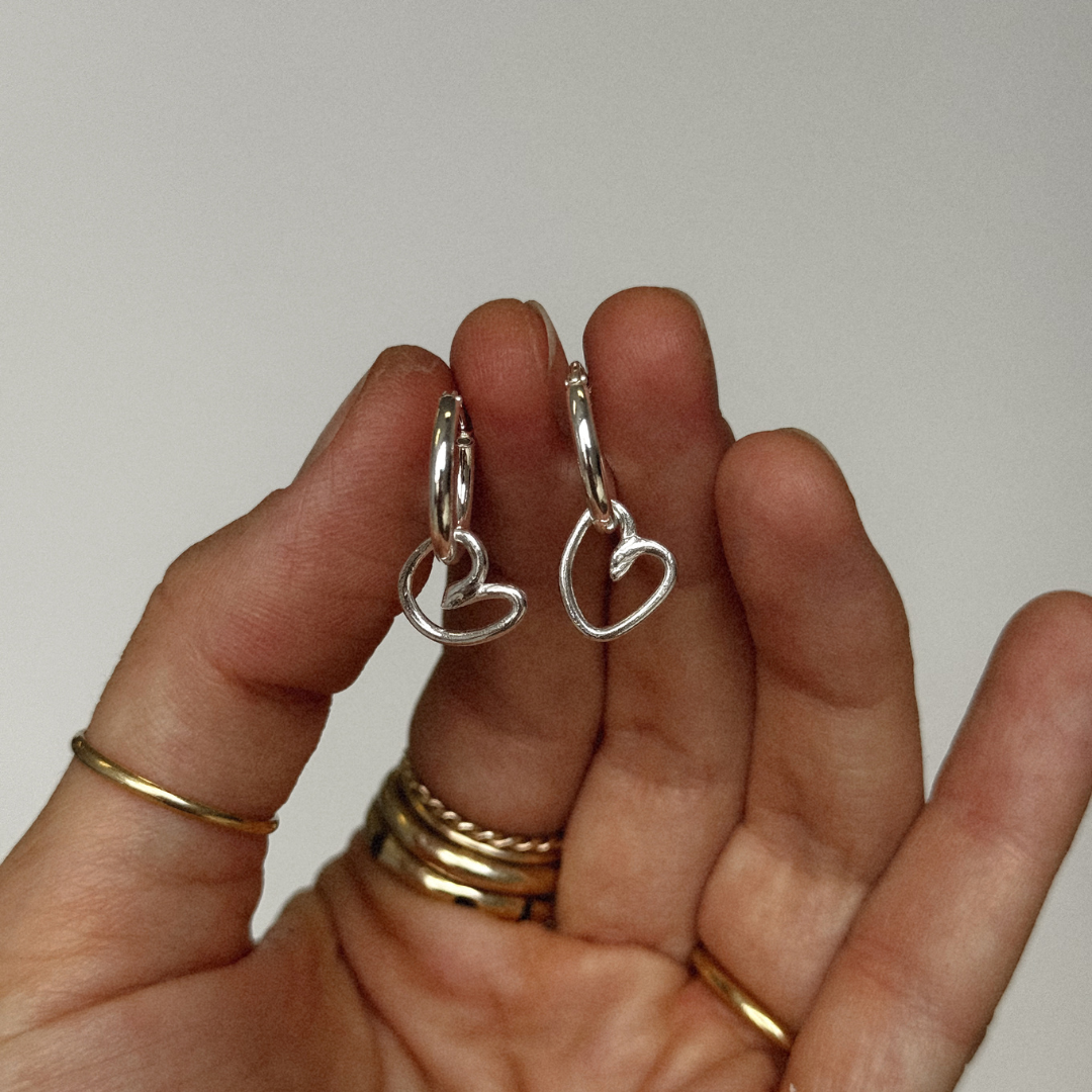 Albie Heart Hoops - Sterling Silver