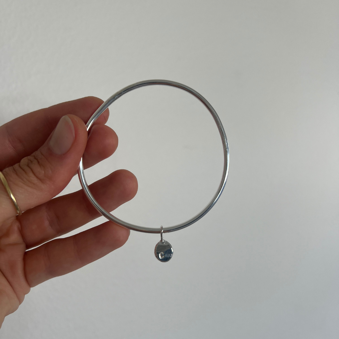 Maya Bangle with Initial Charm- Silver