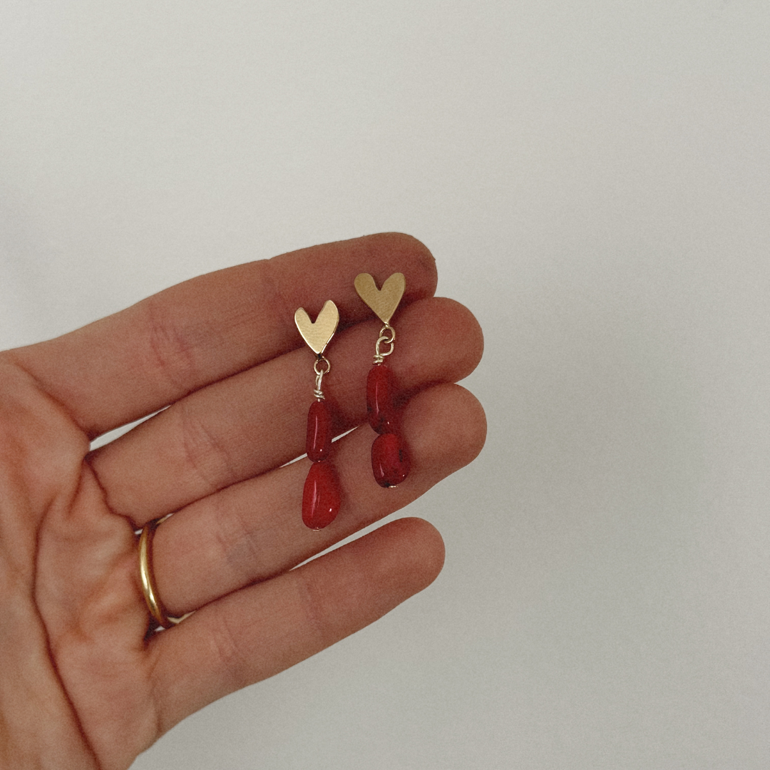 Darling Heart Studs with Charm - Gold Vermeil