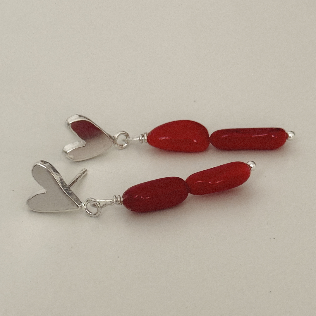 Darling Heart Studs with Charm - Silver