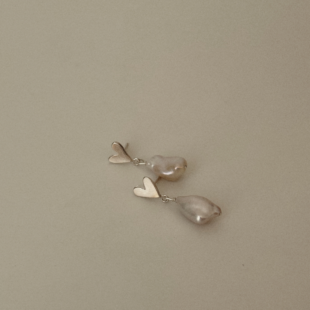 Darling Heart Studs with Charm - Silver