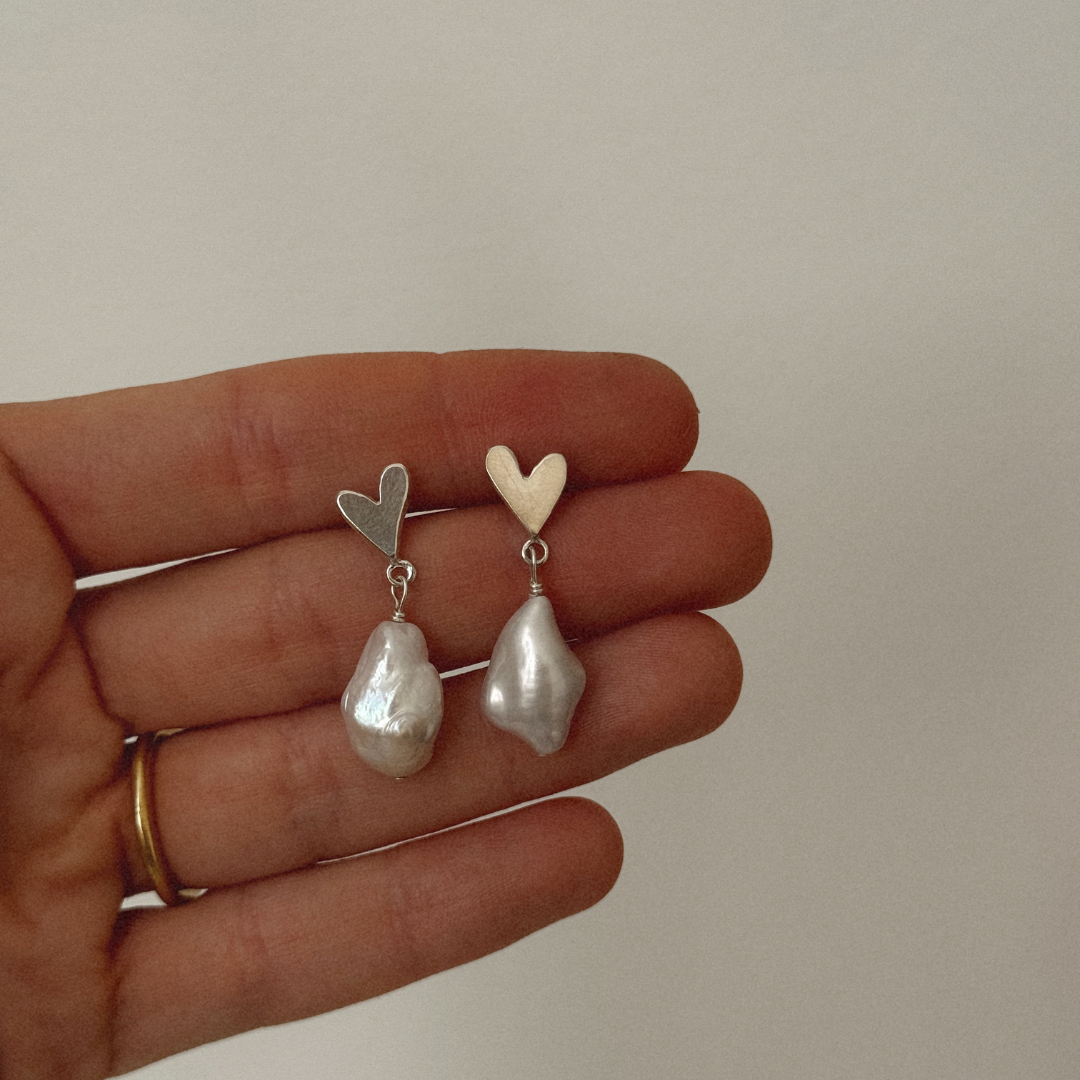 Darling Heart Studs with Charm - Silver