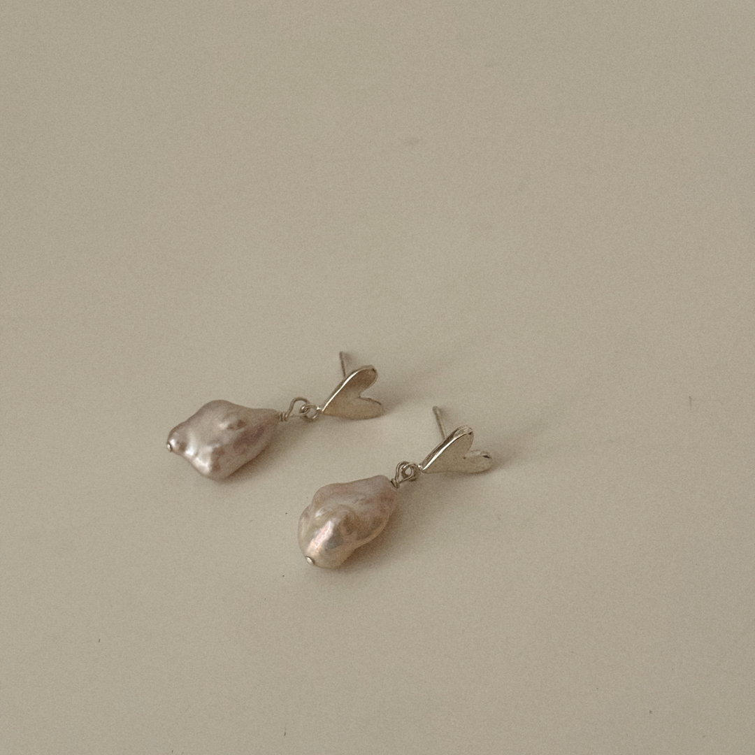 Darling Heart Studs with Charm - Silver