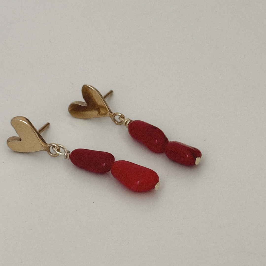 Darling Heart Studs with Charm - Gold Vermeil