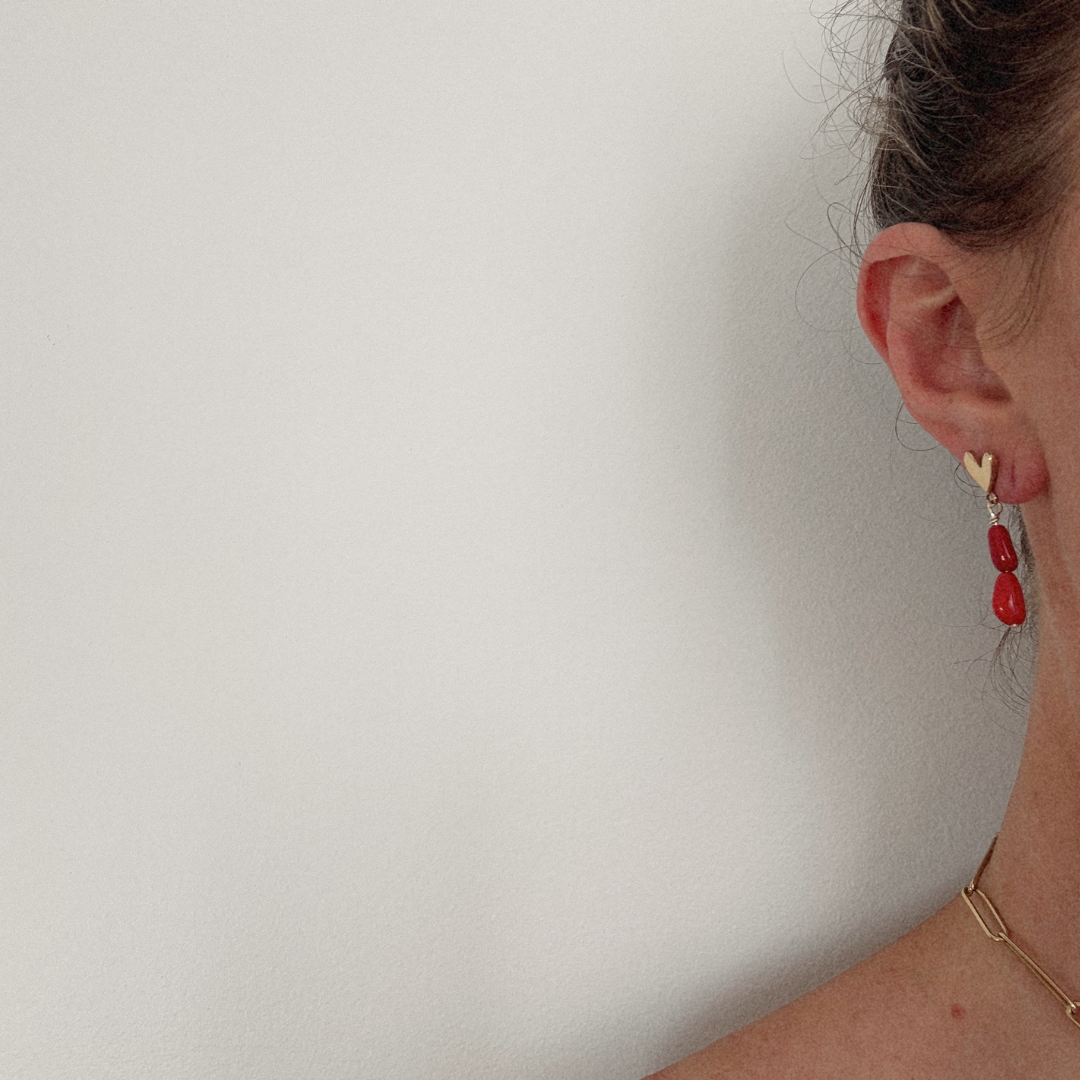 Darling Heart Studs with Charm - Gold Vermeil