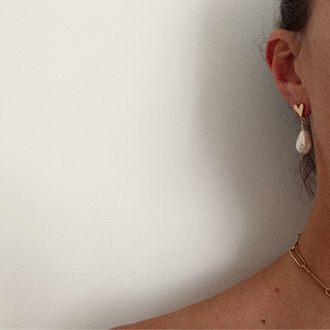 Darling Heart Studs with Charm - Gold Vermeil