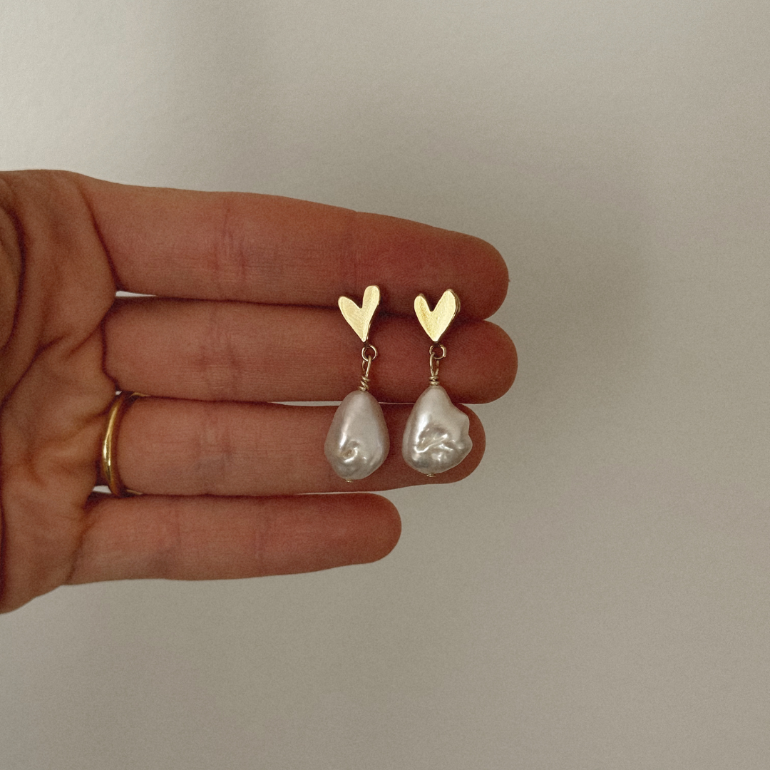 Darling Heart Studs with Charm - Gold Vermeil