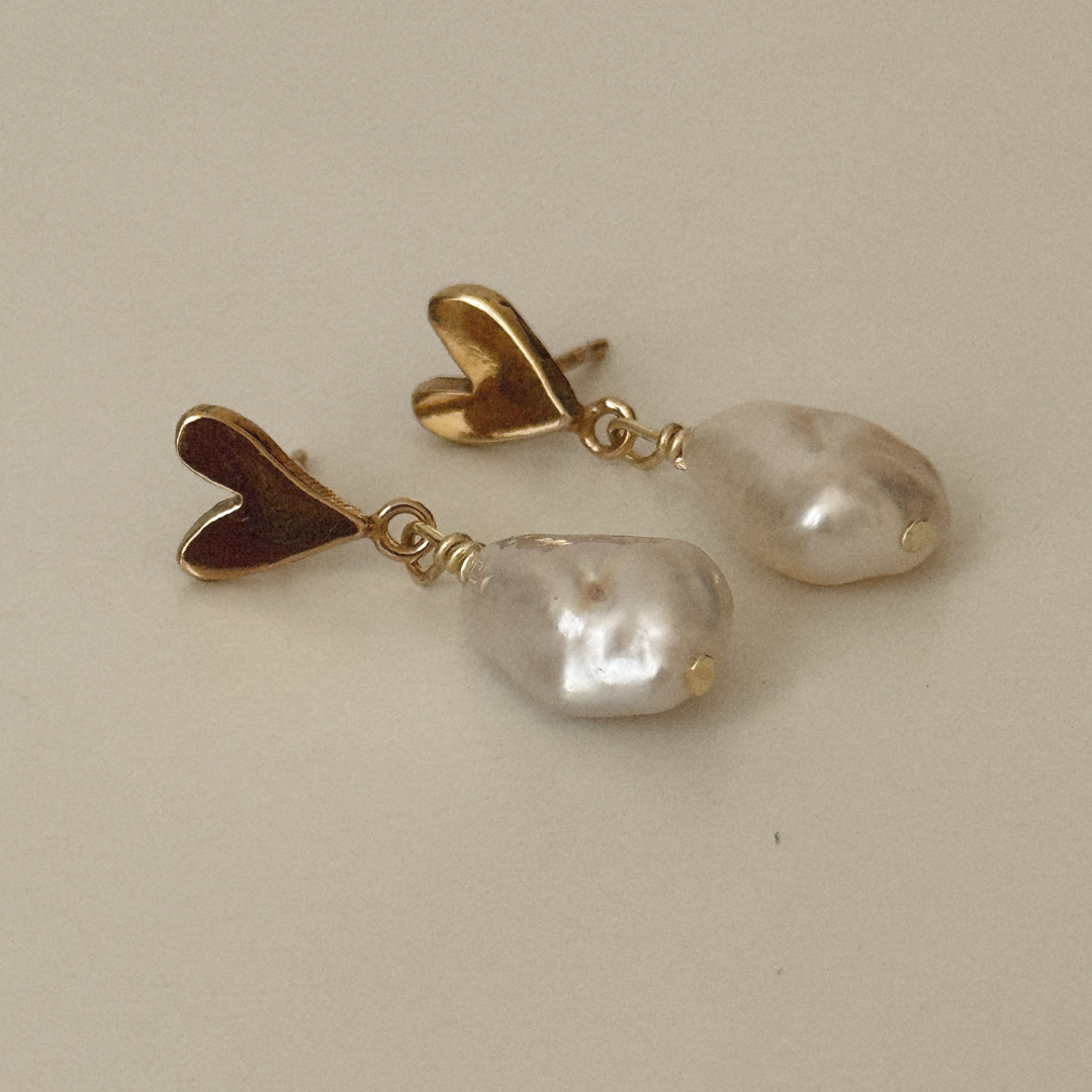 Darling Heart Studs with Charm - Gold Vermeil