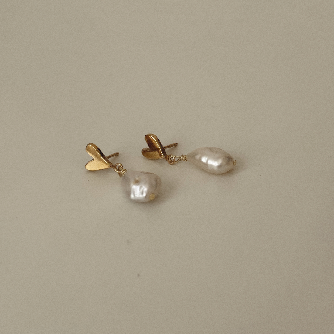 Darling Heart Studs with Charm - Gold Vermeil