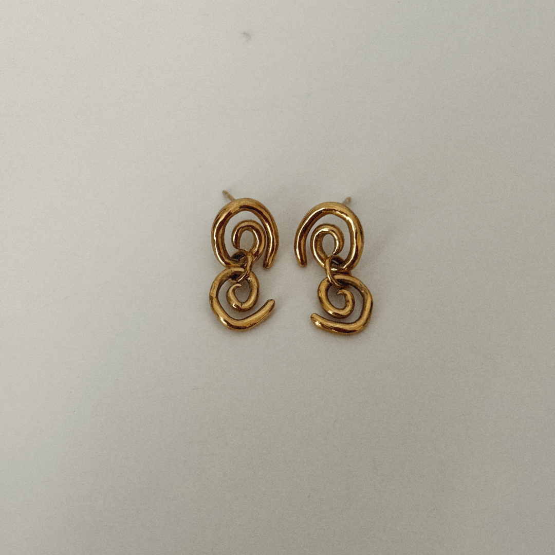 Spiral Double Drop Studs - Gold Vermeil