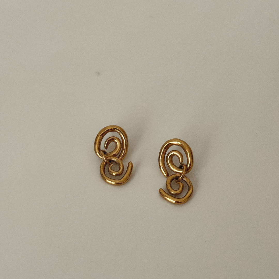 Spiral Double Drop Studs - Gold Vermeil