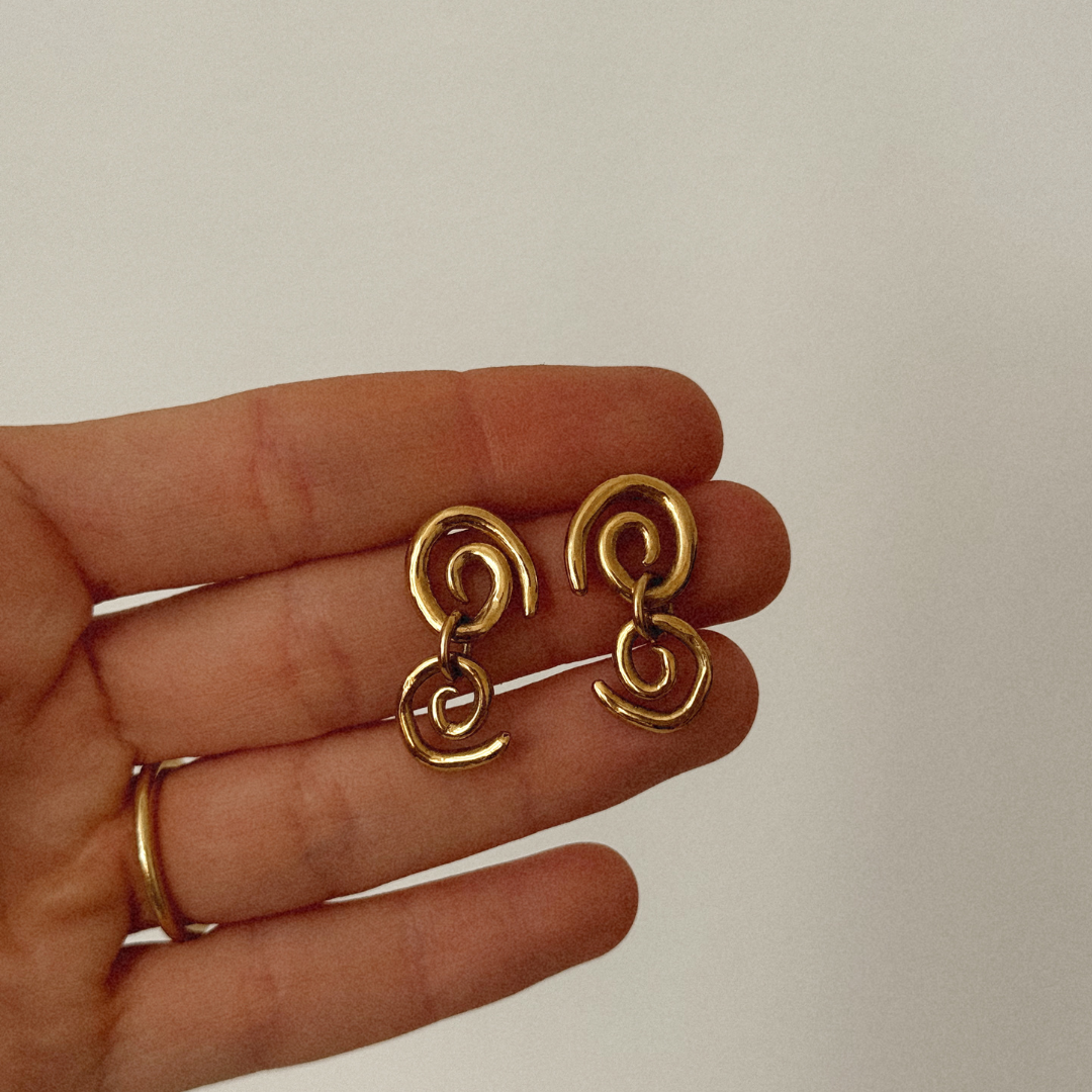 Spiral Double Drop Studs - Gold Vermeil