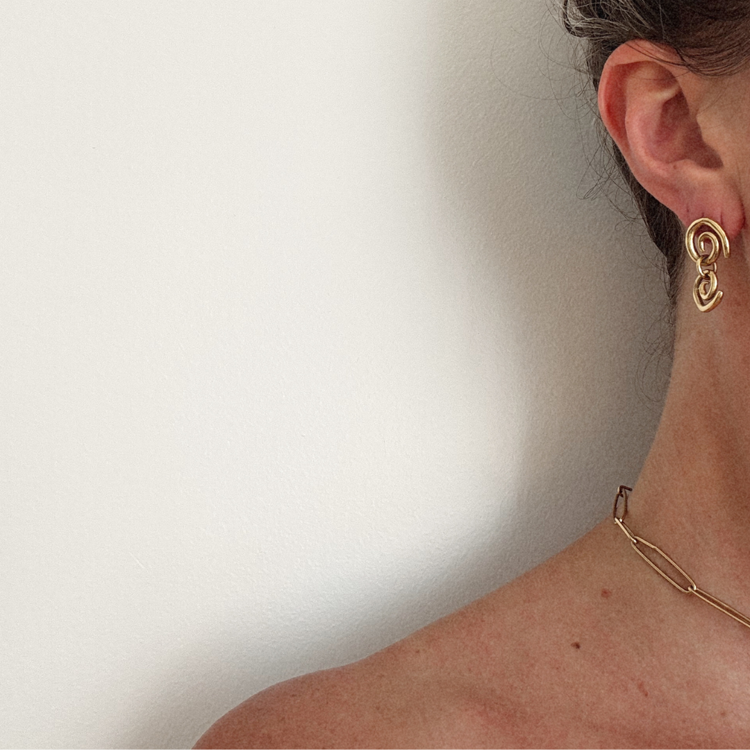 Spiral Double Drop Studs - Gold Vermeil