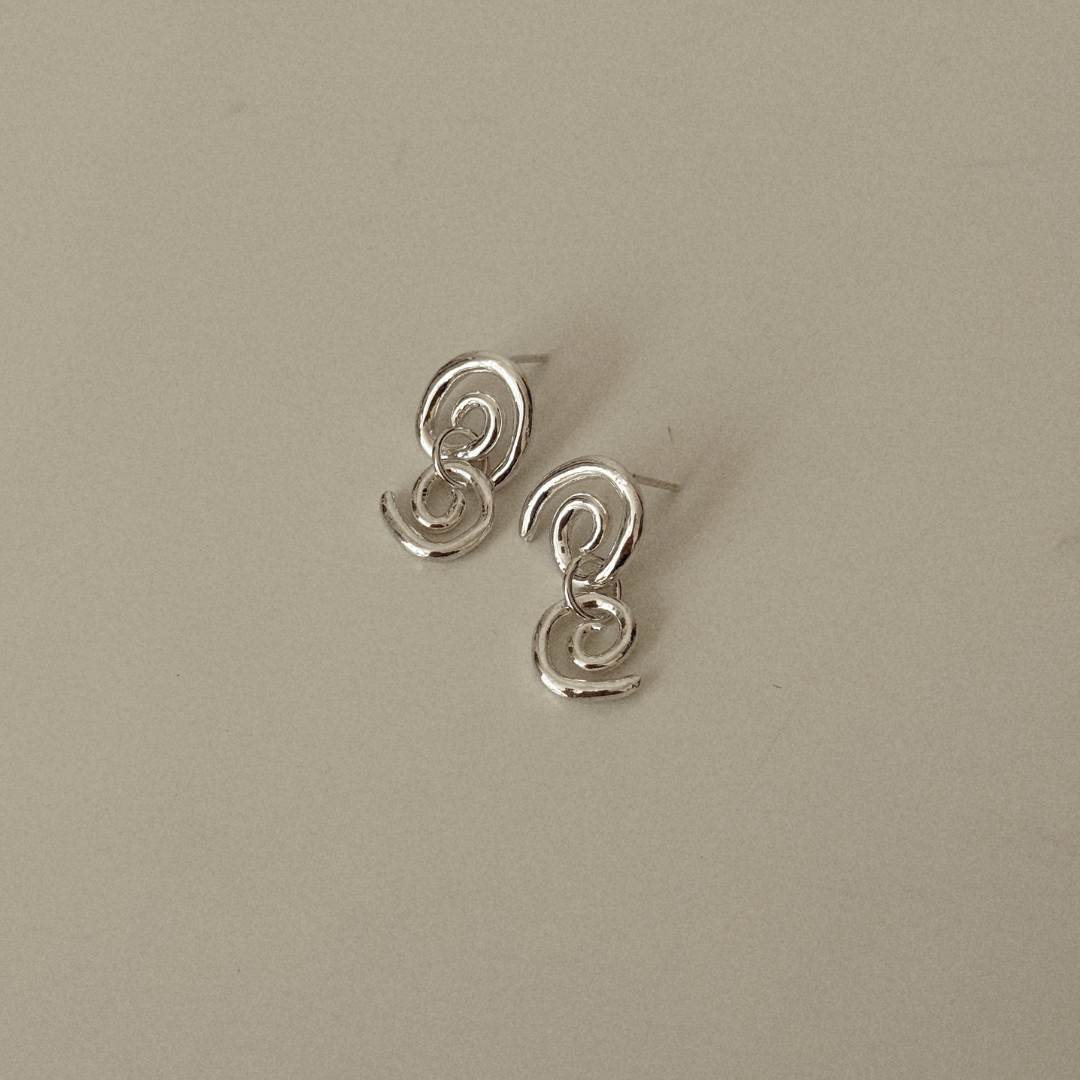 Spiral Double Drop Studs - Silver