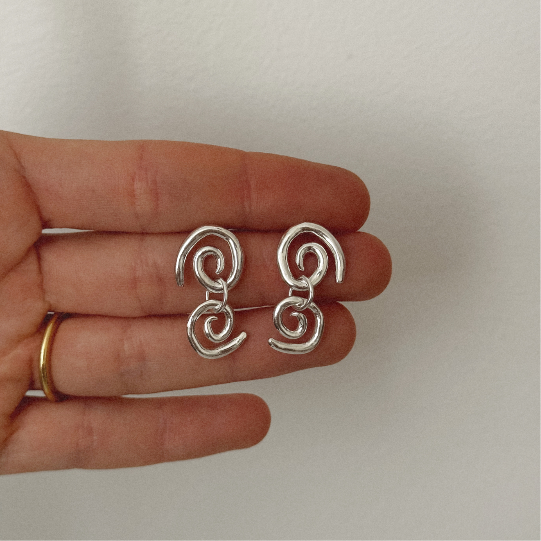 Spiral Double Drop Studs - Silver