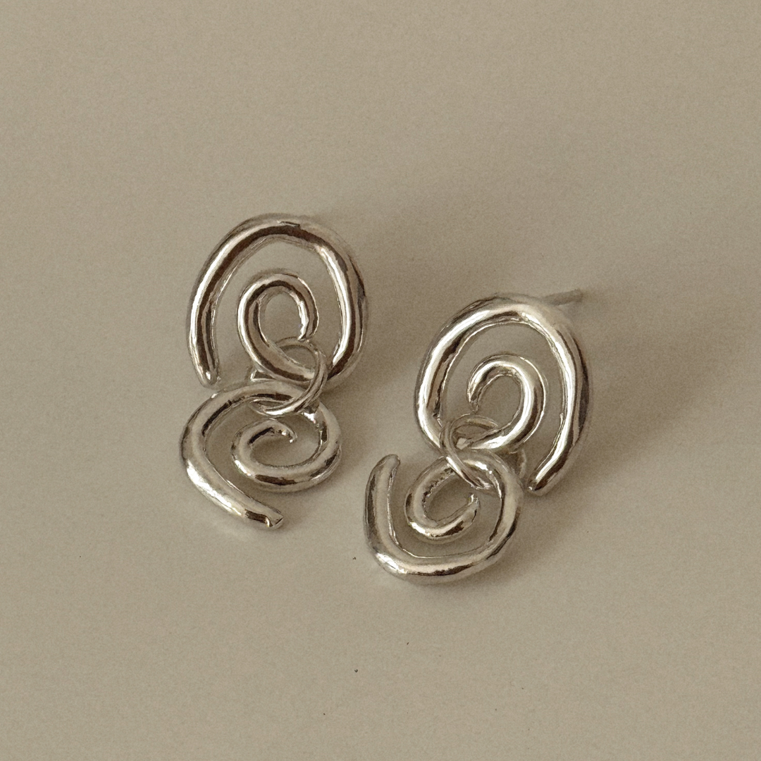 Spiral Double Drop Studs - Silver