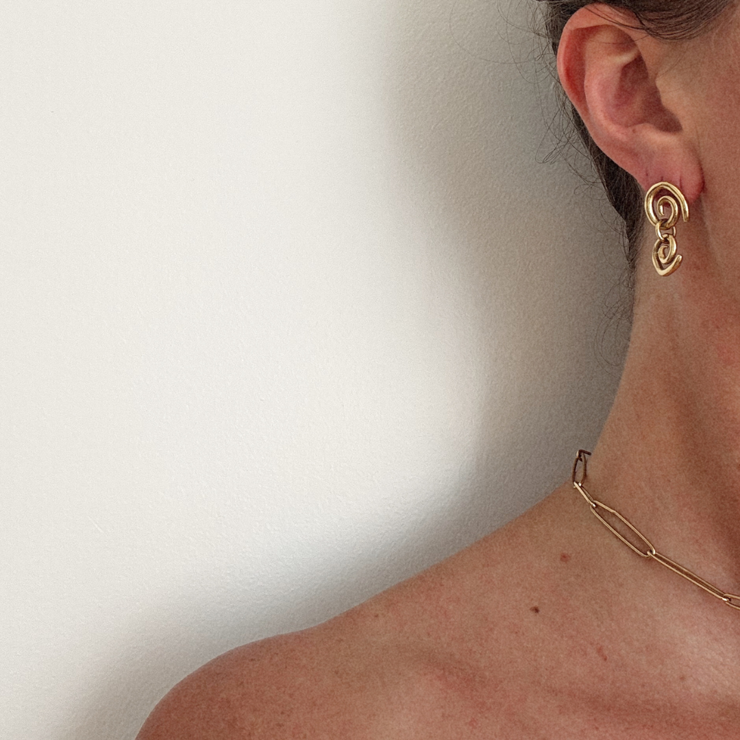 Spiral Double Drop Studs - Silver