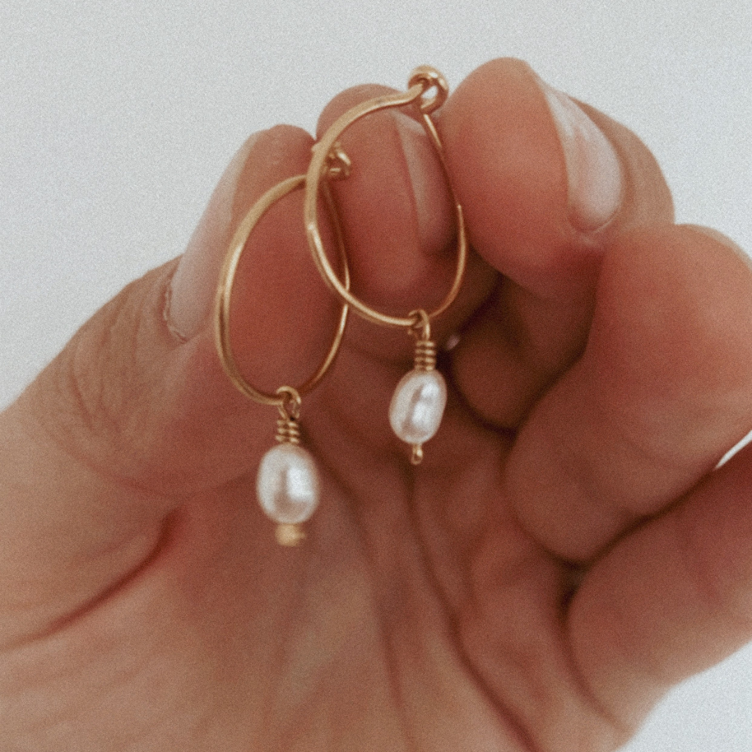 Ayla Pearl Hoops - Gold Vermeil