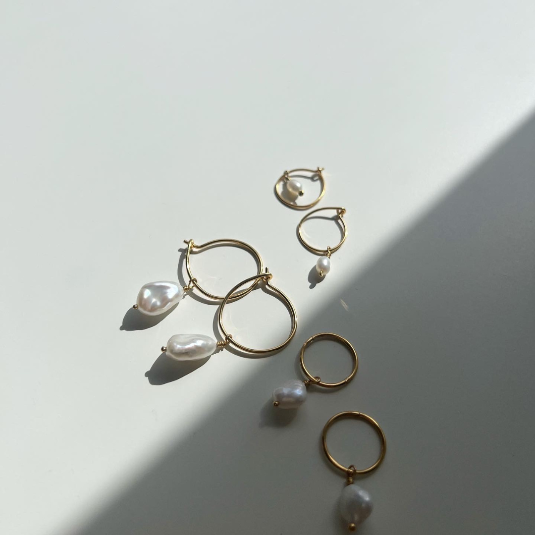 Ayla Pearl Hoops - Silver